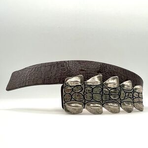 Doncaster Genuine Croc Embossed Leather Belt Unique Ribel Buckle Italy Size XL